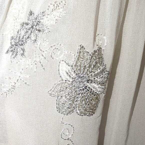 Show Me Your Mumu | Poet Metallic Embroidered Ivory Peasant Blouse | Size Medium - Picture 7 of 13